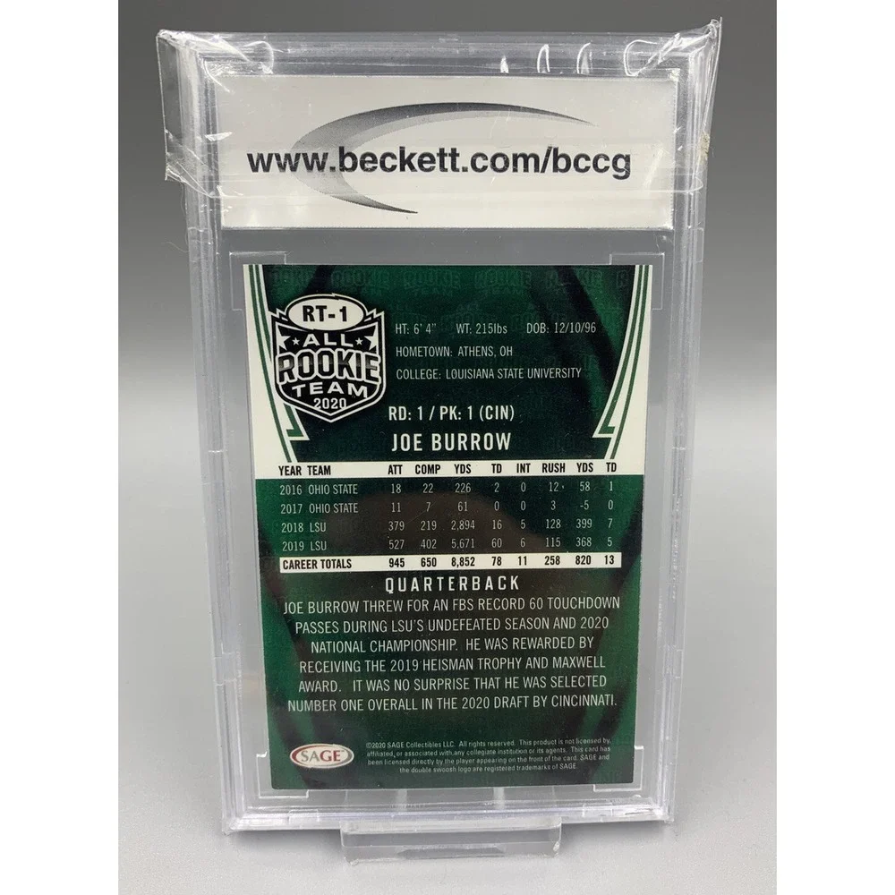 Joe Burrow 2020 Sage All Rookie Team Gold #RT1‎ Graded BCCG 9 Near Mint